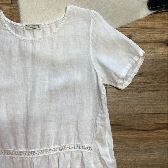 Terzo Millennio White Linen Floral Eyelet Blouse - Picture 3 of 7